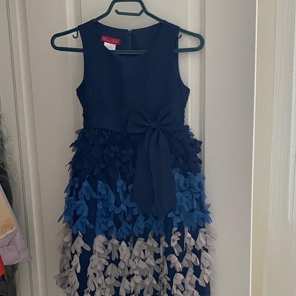 Charming Navy and Gray Kids Dress with Bow